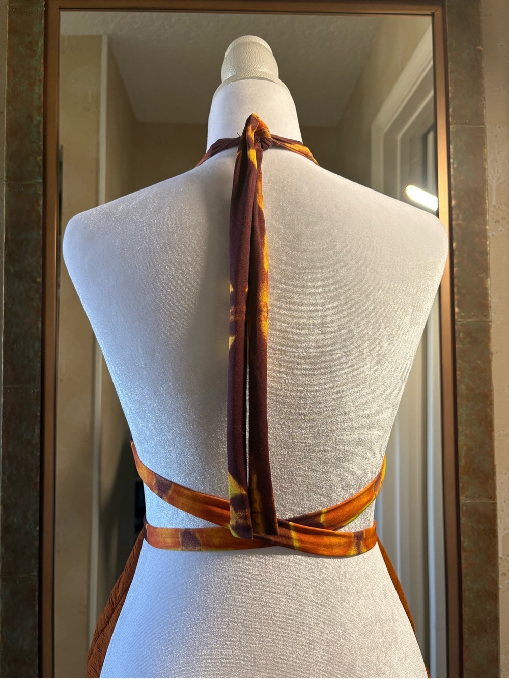 Free People Rust Orange Textured Halter One-Piece Swimsuit with Sash - Picture 3 of 11